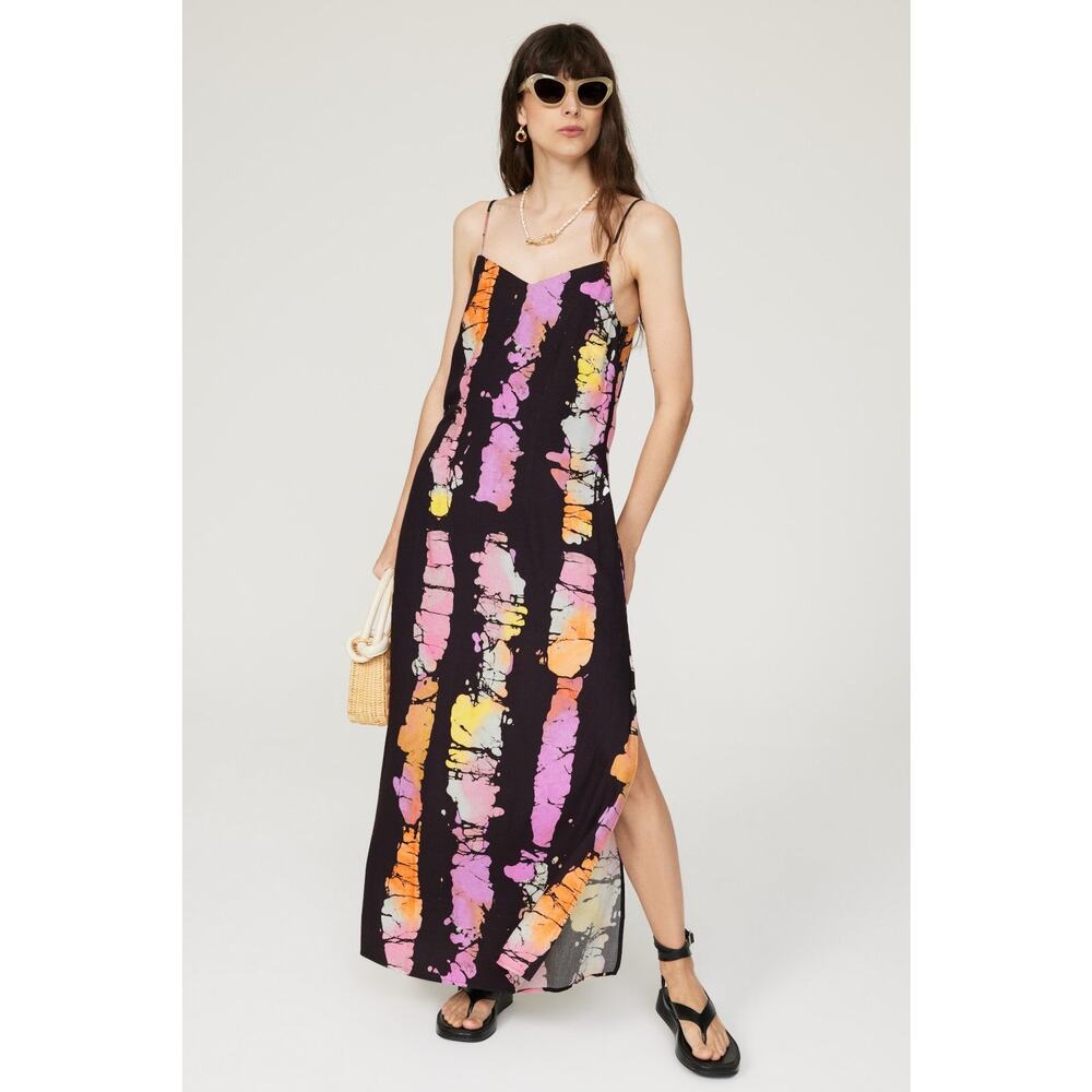 Busayo Collective Black Purple Tie-Dye V-Neck Side Slit Slip Dress Size Medium